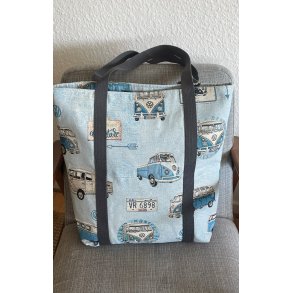 Stor l�kker taske, med volkevognbusser i bl�